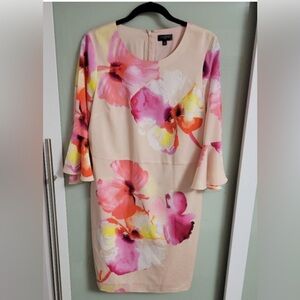 The Limited Petite Barbiecore Cream and Pink Floral Midi Dress Size 10P